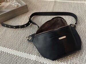 Navy Jolene Couture Vegan Faux Leather Buckle Bag with Gold Hardware